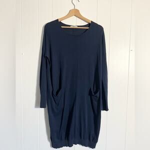 Metalicus minimalist blue dress knit cotton silk blend one size lagenlook fall